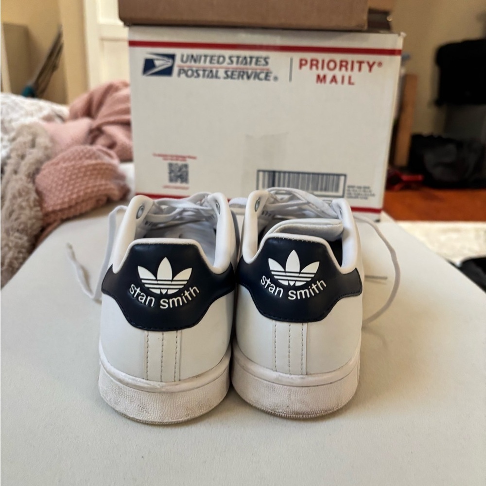 Adidas White and Navy Stan Smiths - Picture 4 of 11